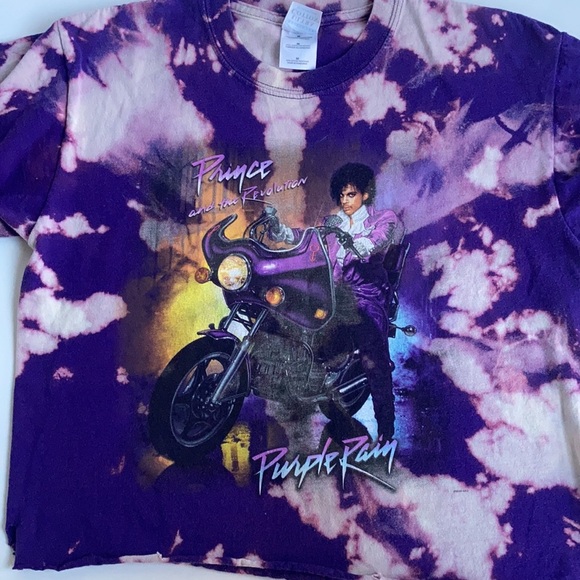 Prince Purple Rain purple cropped bleach graphic T-shirt raw edges short sleeve - Picture 14 of 16